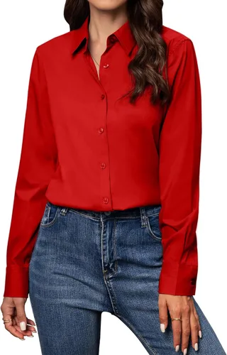 Miniatura 10 de Gleeivy Camisas con botones para mujer de ajuste clásico, camisa de vestir, camisa de trabajo, de negocios, casual, de manga larga, blusa, tops A