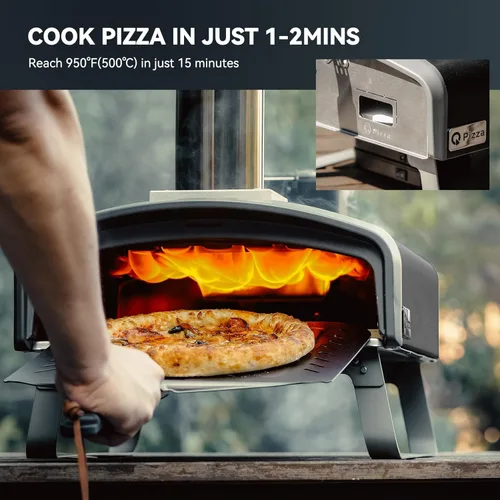 Miniatura 5 de Horno de pizza portátil, estufa de pizza al aire libre, horno de pizza de pellets de leña con piedra para pizza al aire libre en el patio trasero
