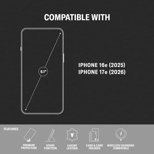 Miniatura 2 de TORRO Funda de cuero compatible con iPhone 17e y iPhone 16e (6.1 pulgadas 2026/2025) - Funda de cuero premium tipo cartera con soporte y ranuras