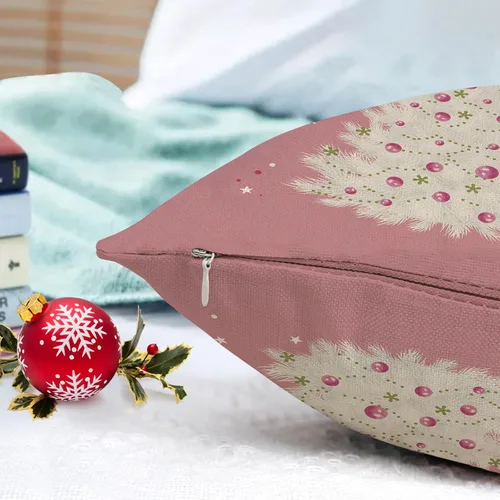 Miniatura 3 de GOOESING Fundas de almohada de Navidad de 18 x 18 pulgadas, color rosa con árbol de Navidad, funda de cojín para sofá, decoración del hogar