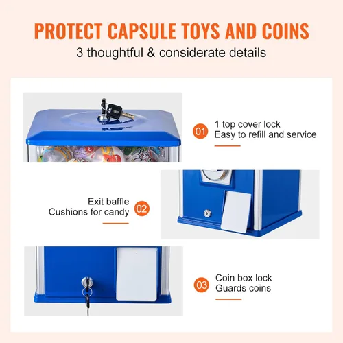 Miniatura 5 de VEVOR - Máquina de chicles para niños, máquina expendedora doméstica de 25" de altura, dispensador de bolas rebotadoras PS, sostiene 230 juguetes