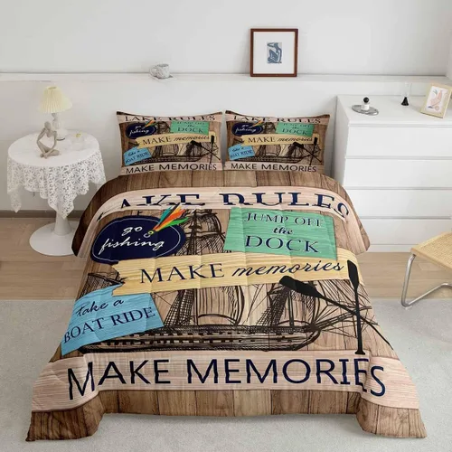 Miniatura 13 de Lake House - Juego de edredón tamaño individual, juego de ropa de cama rústica de granja vieja de 2 piezas para niños, adolescentes y adultos