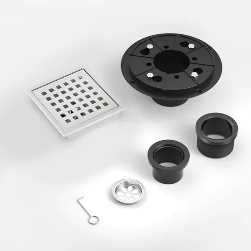 Miniatura 6 de Drenaje de ducha cuadrado de 6 pulgadas cromado, drenaje de piso de baño, kit de drenaje de acero inoxidable con brida, cubierta de rejilla Cromo