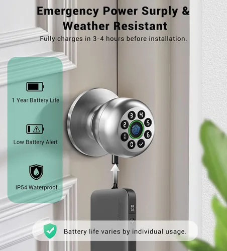 Miniatura 6 de Cerradura inteligente de perilla de puerta con teclado, cerradura de puerta de entrada sin llave con mango para puerta delantera y dormitorio