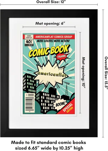 Miniatura 2 de Americanflat Marco de cómic de 12 x 15.5 pulgadas con plexiglás pulido, uso como 6 x 10 pulgadas con paspartú o 12 x 15.5 pulgadas sin paspartú