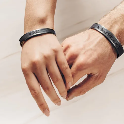 Miniatura 2 de AW BRIDAL Pulseras de acero inoxidable y cuero a juego para parejas, pulseras para mujeres y hombres, regalos de compromiso, regalos de boda