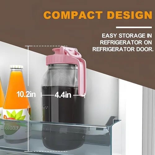 Miniatura 5 de JunVpic Tarro para cafetera fría – Tapa multiusos de vidrio grueso de 64 onzas con asa y filtro de acero inoxidable para café helado, limonada, té