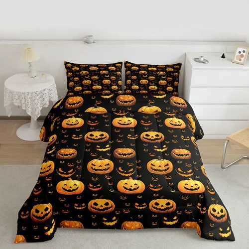 Miniatura 35 de Feelyou Juego de edredón de Halloween, color rosa fantasma, juego de ropa de cama tamaño individual, decoración para niños y niñas, lindo juego