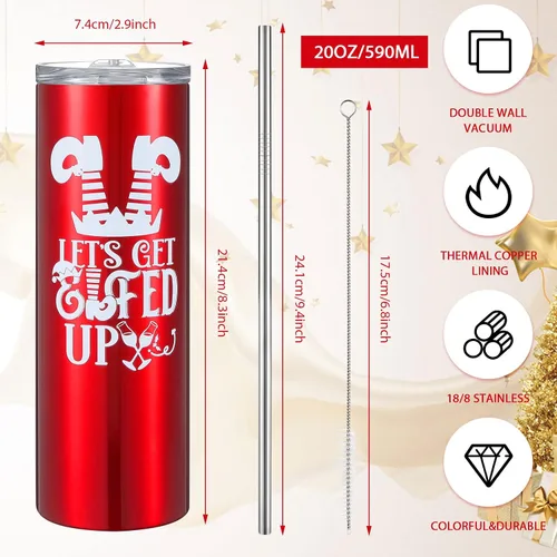 Miniatura 2 de Maxdot 4 vasos de Navidad con tapa y pajita, taza de Navidad de acero inoxidable, doble aislamiento, taza de viaje para agua, vaso al vacío
