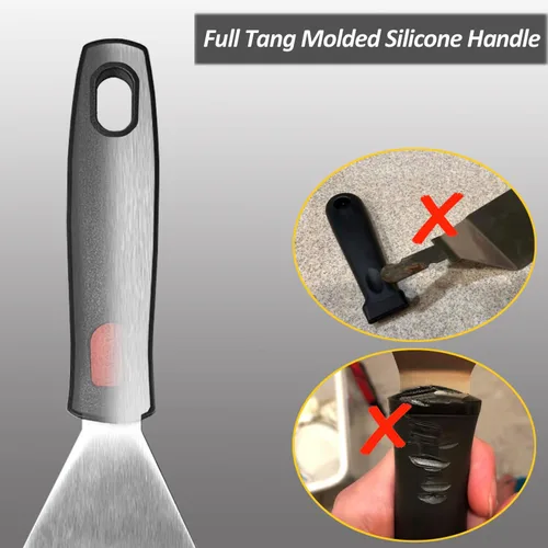 Miniatura 4 de Espátula pequeña para sartén de hierro fundido, mango de silicona de tang completo, resistente al calor, volteador comercial de grado pesado
