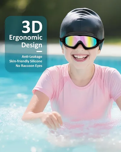 Miniatura 6 de Gafas de natación para niños, antivaho, protección UV y amplia vista & gorro de natación para niños de 3 a 15 años, niños y niñas, bebés