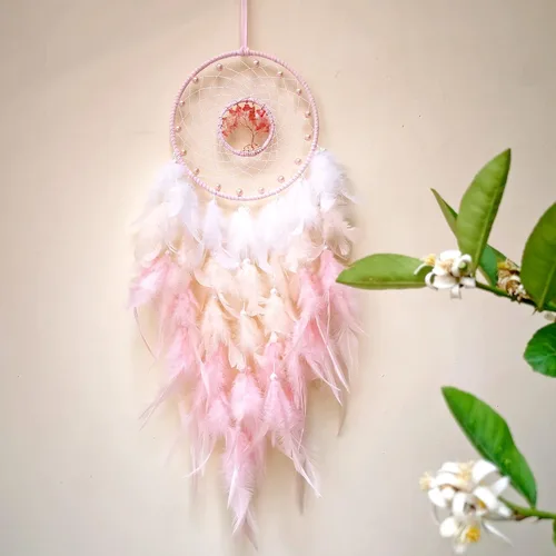 Miniatura 5 de Atrapasueños, árbol de la vida rosa atrapasueños, decoración de pared con piedra de cristal curativo natural, cristal rosa perfecto hecho a mano
