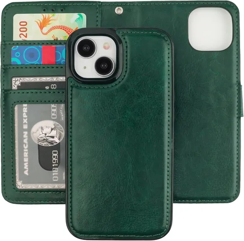 Miniatura 15 de Bocasal Funda tipo cartera desmontable para iPhone 15 con bloqueo RFID, ranuras para tarjetas, soporte de cuero PU premium, soporte magnético tipo
