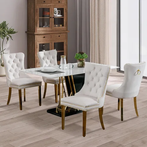 Miniatura 86 de SoarFlash Juego de 4 sillas de comedor de terciopelo, silla lateral de respaldo alto, silla lateral tapizada moderna de alta gama con capitoné