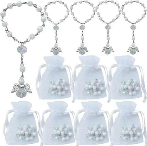 Recuerditos de bautismo, 12 unidades, mini rosarios de ángel, bautizo, primera comunión, recuerditos, bautizo, regalo para invitados con bolsas de