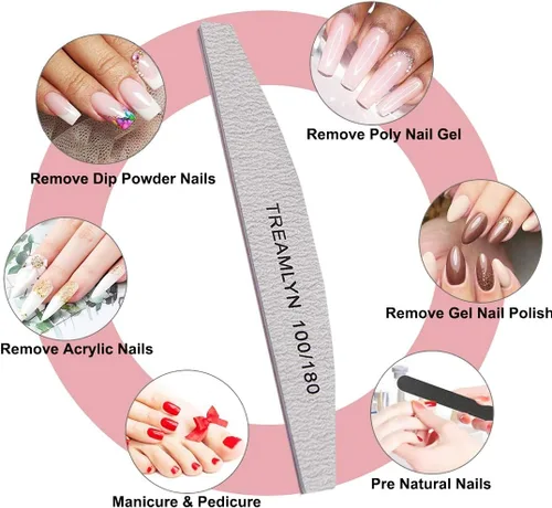 Miniatura 4 de 10 limas de uñas ásperas de grano 100/180, limas de uñas resistentes para uñas acrílicas/naturales, tableros de esmeril para uñas, relleno de uñas