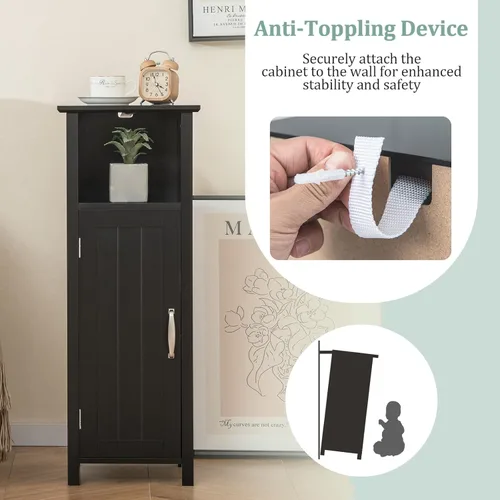 Miniatura 6 de COSTWAY Bathroom Storage Cabinet, Freestanding Narrow Storage Organizer with Open Shelf & Adjustable Shelf, Small Slim Floor Cabinet for Bathroom