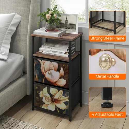Miniatura 4 de ALBAD Mesita de noche con estación de carga/carga, mesita de noche LED para dormitorio, mesita de noche con cajones de almacenamiento, mesa auxiliar