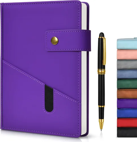 Miniatura 13 de vfaejll Cuaderno de cuero rayado azul A5 para hombres y mujeres, 5.9" X 8.4" Cuaderno diario personalizado de tapa dura con bolígrafo, 200 páginas