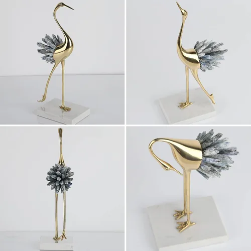 Miniatura 5 de Suruim - Acentos de decoración dorados, estatuas de pájaros de latón, adornos de cristal modernos para sala de estar, dormitorio, escritorio de Azul