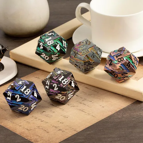 Miniatura 4 de D20 Dados Metal DNDND - Dados metálicos grandes de 1.299 in con magnífica caja de regalo para Calabozos y Dragones (rayas verdes)