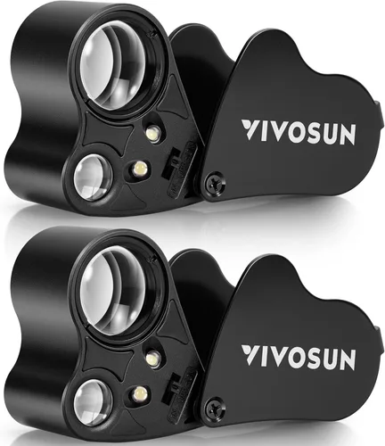 Miniatura 11 de VIVOSUN 30X 60X Lupa de joyeros iluminada plegable con luz LED para joyas, gemas, relojes, monedas, sellos, antigüedades, negro