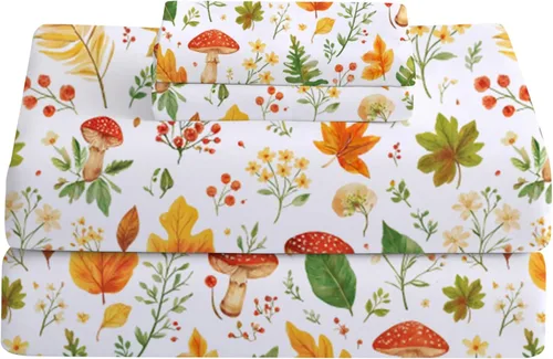 Miniatura 29 de Softan Sábanas de flores naranjas para cama de tamaño King, sábanas estampadas con estampado floral – Sábanas bajeras de microfibra suave
