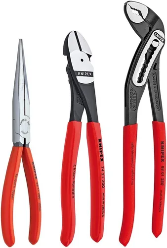 Miniatura 2 de KNIPEX Tools 00 20 08 US1 - Juego de herramientas de 3 piezas de alicates de nariz larga, diagonal y alicates de cocodrilo, color rojo