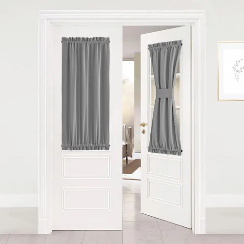 Miniatura 303 de NICETOWN Cortinas opacas unicolor con aislamiento térmico para puerta francesa, granja, oscurecimiento de habitación, puertas y ventanas de Marrón