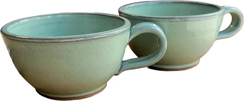 Miniatura 16 de Juego de 2 cuencos de sopa estilo granja con asas, grandes profundos, tazas colgantes de cocina, decoración de cerámica hecha a mano