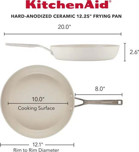 Miniatura 2 de KitchenAid Sartén antiadherente de cerámica anodizada dura, sartén antiadherente de 12.25 pulgadas con mango de acero inoxidable, color blanco