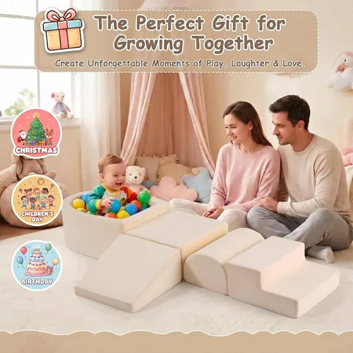 Miniatura 7 de Tiita Juego de bloques de espuma para escalar con pequeña piscina de bolas para bebé, juego de 5 piezas para gatear y escalar - Escalador suave
