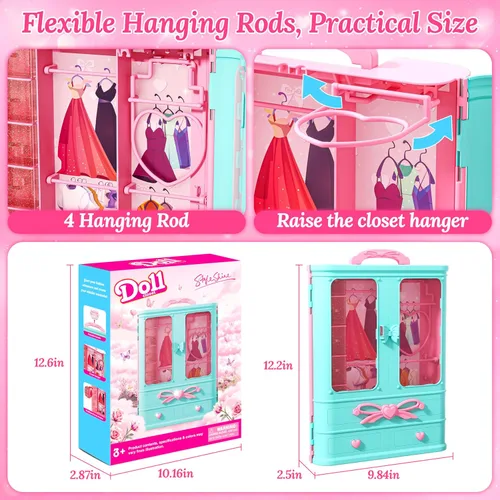 Miniatura 6 de Style Shine Armario de muñecas de 70 piezas con ropa y accesorios, 2 vestidos de novia, 6 vestidos de moda, 2 atuendos casuales, 2 trajes de baño