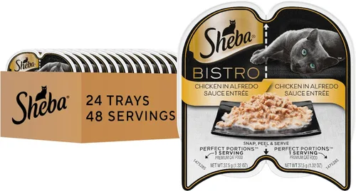 Sheba Perfect Portions Bistro - Alimento húmedo para gatos adultos, pollo en salsa Alfredo, bandejas de 2.6 onzas (24 unidades, 48 porciones)