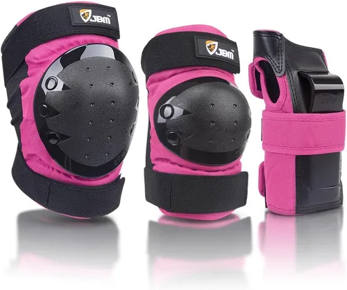 JBM Rodilleras para adultos y niños, coderas y muñequeras para patinaje en línea, patinaje sobre ruedas, monopatín, scootering Rosa