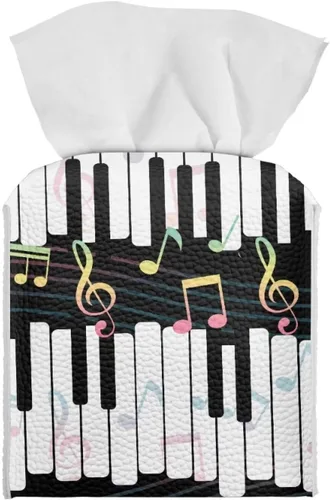 Gomyblomy Coloridas notas musicales cajas de pañuelos cubiertas de teclado de piano pu cuero caja de pañuelos cuadrado organizador de pañuelos