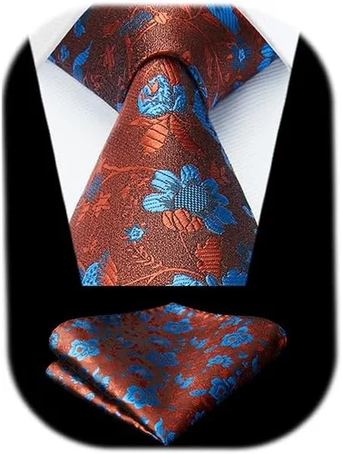Miniatura 212 de Corbatas florales tejidas clásicas para hombre, corbata cuadrada de bolsillo, corbatas formales para hombres, boda con pañuelo