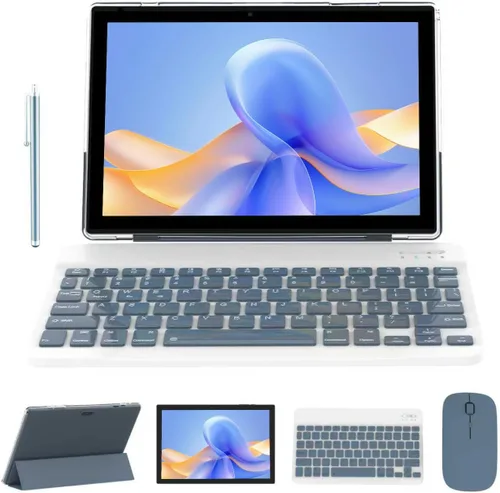 Tablet de 10 pulgadas con teclado 2 en 1 Tablet Android 14 Tabletas Incluye estuche ratón lápiz capacitivo batería de 6000mAh 8GB+64GB Soporta Azul