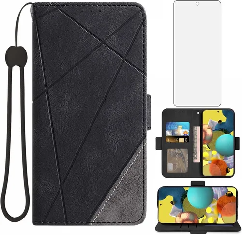 Asuwish Compatible con Samsung Galaxy A51 5G/A 51 5G UW Verizon Funda tipo cartera y protector de pantalla de vidrio templado de cuero con ranura