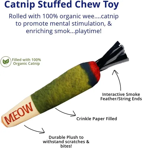 Miniatura 2 de Doobie - Juguetes de hierba gatera para gatos, suaves, resistentes a las mordeduras, con forma larga para patadas y aliviar el estrés
