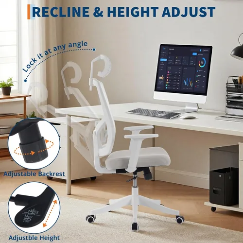 Miniatura 5 de Silla de oficina para personas pesadas, silla de escritorio ergonómica de 350 libras con reposacabezas ajustable, soporte lumbar, brazos abatibles