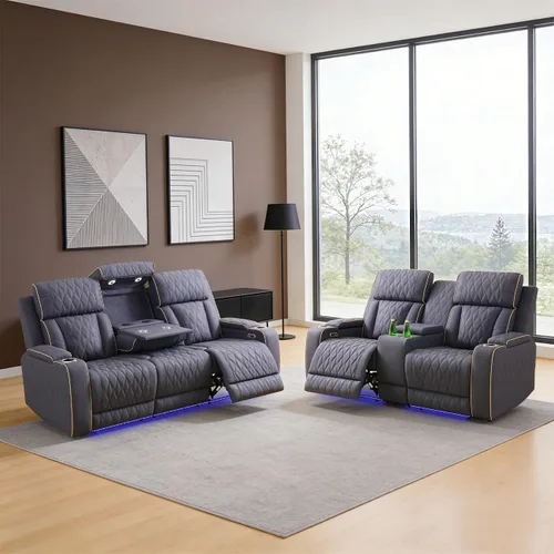 Miniatura 6 de Sofá reclinable individual eléctrico para muebles de sala de estar, silla reclinable de cuero con luces LED, puertos USB, almacenamiento oculto