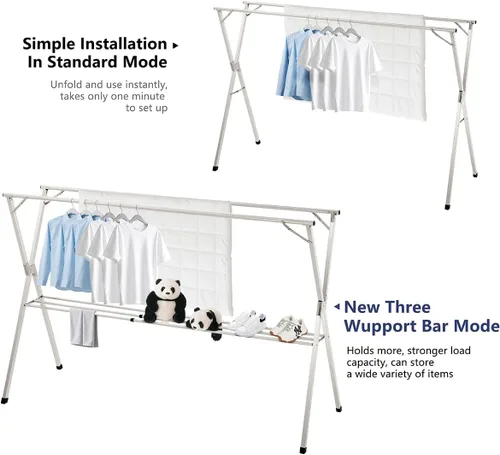 Miniatura 3 de Estante de secado de ropa plegable de 95 pulgadas, estante de secado de ropa de acero inoxidable resistente para interiores y exteriores, perchero
