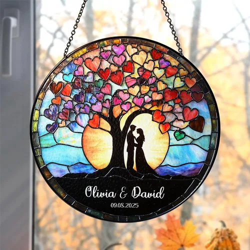 Miniatura 8 de Foto personalizada para parejas con vitrales sintéticos, retrato de fotos de cuople para colgar en ventana, regalo para ella y él, regalo de foto