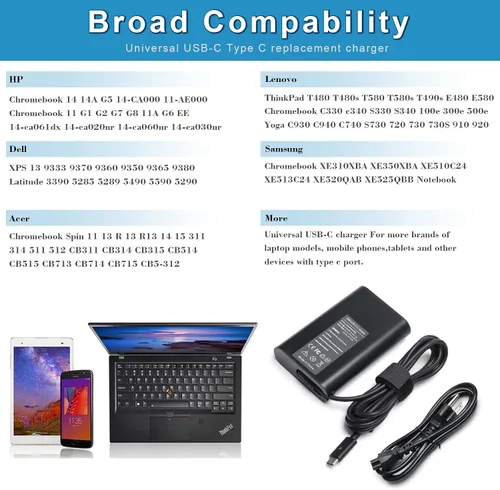 Miniatura 5 de Cargador USB-C tipo C de 65 W para Dell XPS 13 9350 9360 9365 9370 9380 12 9250 Latitude 7275 7370 5175 5285 5290 7390 2 en 1 LA65NM170 HA66 5NM17 0