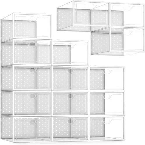 Miniatura 11 de Pinkpum Paquete de 15 cajas de almacenamiento de zapatos extragrandes para tamaño 11, organizador de zapatos para armario, de plástico transparente