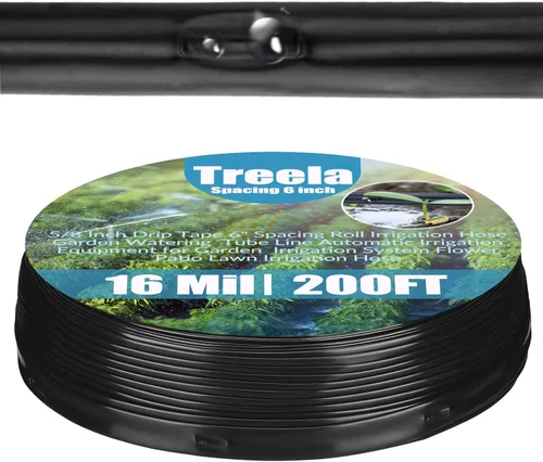 Miniatura 12 de Treela Cinta de goteo de 200 pies, 5/8 pulgadas, 6 rollos espaciadores, manguera de riego de 8 mil, línea de tubo de riego de jardín,