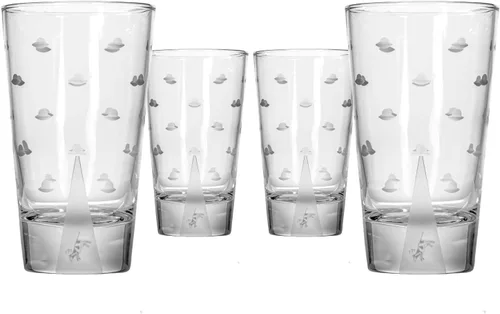 Rolf Glass Mothership UFO Cow Highball Vaso de 15 onzas – Vasos enfriadores grabados – Vidrio sin plomo – Vaso grabado con base pesada – Fabricado
