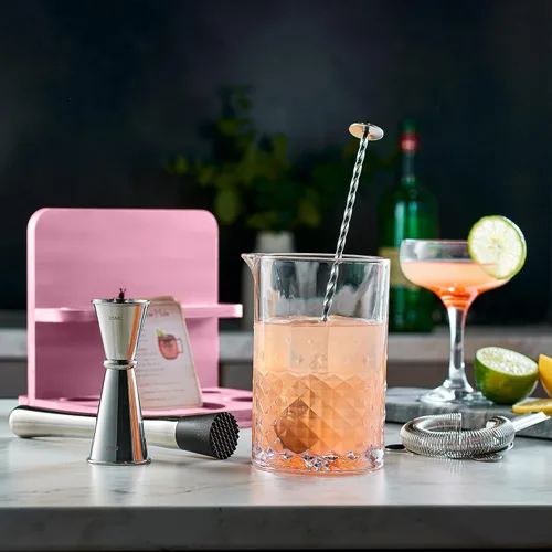Miniatura 4 de Mixeries Juego de vasos mezcladores de cristal para cóctel con soporte de bambú, 22 onzas, fondo grueso y resistente, diseño duradero y sin costuras