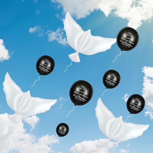 Miniatura 4 de Skylety 36 globos conmemorativos con 4 globos de paloma de la paz para liberar en recuerdo del cielo, decoraciones de helio para funerales, Negro